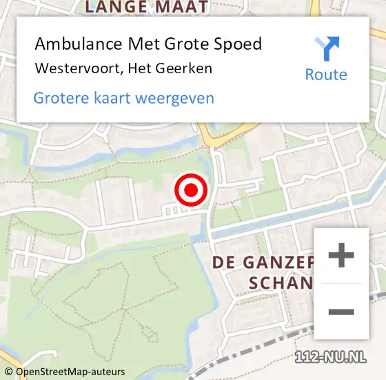 Locatie op kaart van de 112 melding: Ambulance Met Grote Spoed Naar Westervoort, Het Geerken op 4 augustus 2022 10:12