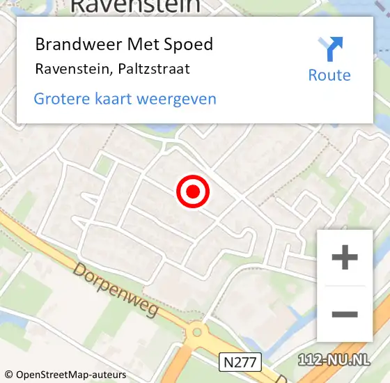 Locatie op kaart van de 112 melding: Brandweer Met Spoed Naar Ravenstein, Paltzstraat op 4 augustus 2022 10:15