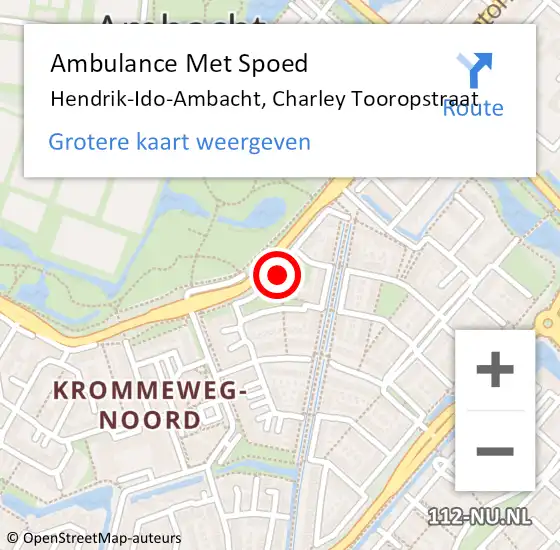 Locatie op kaart van de 112 melding: Ambulance Met Spoed Naar Hendrik-Ido-Ambacht, Charley Tooropstraat op 4 augustus 2022 10:16