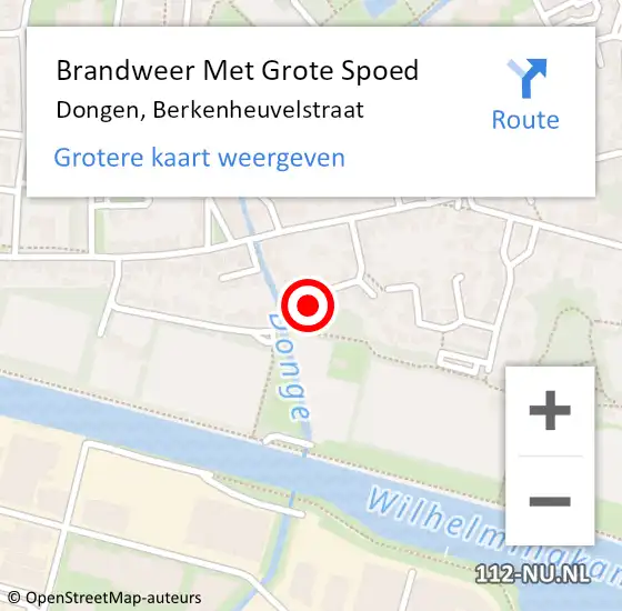 Locatie op kaart van de 112 melding: Brandweer Met Grote Spoed Naar Dongen, Berkenheuvelstraat op 4 augustus 2022 11:04