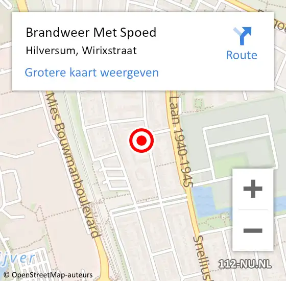 Locatie op kaart van de 112 melding: Brandweer Met Spoed Naar Hilversum, Wirixstraat op 4 augustus 2022 11:21