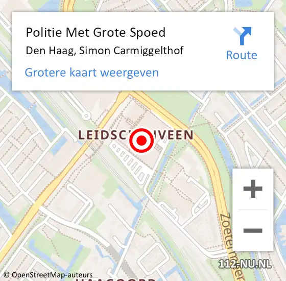 Locatie op kaart van de 112 melding: Politie Met Grote Spoed Naar Den Haag, Simon Carmiggelthof op 4 augustus 2022 11:25