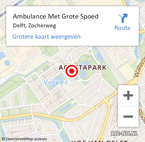 Locatie op kaart van de 112 melding: Ambulance Met Grote Spoed Naar Delft, Zocherweg op 4 augustus 2022 11:29