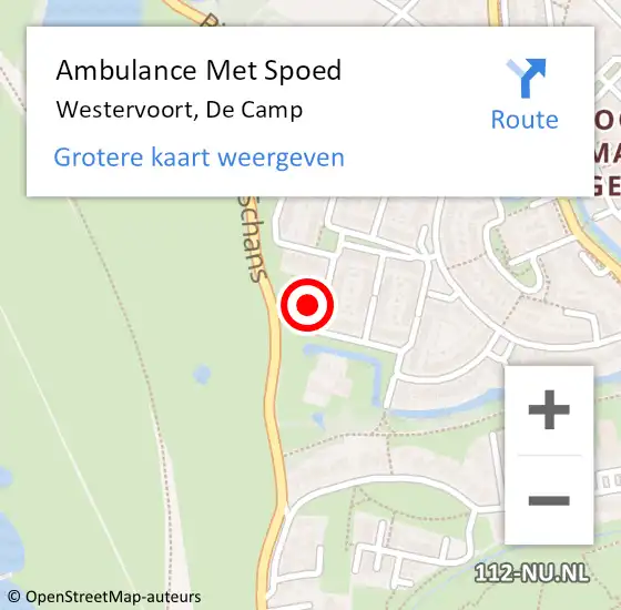 Locatie op kaart van de 112 melding: Ambulance Met Spoed Naar Westervoort, De Camp op 4 augustus 2022 11:39