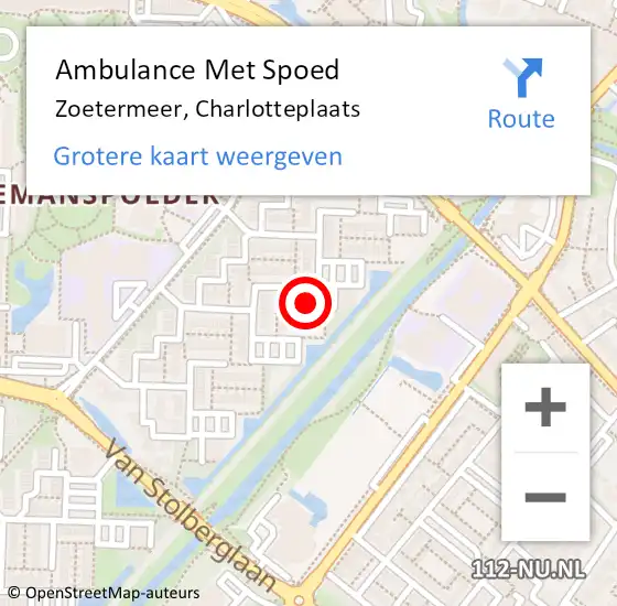 Locatie op kaart van de 112 melding: Ambulance Met Spoed Naar Zoetermeer, Charlotteplaats op 4 augustus 2022 11:54