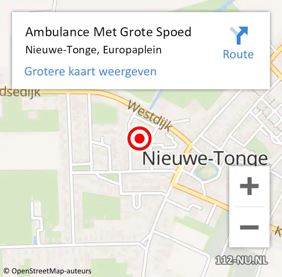 Locatie op kaart van de 112 melding: Ambulance Met Grote Spoed Naar Nieuwe-Tonge, Europaplein op 4 augustus 2022 11:55