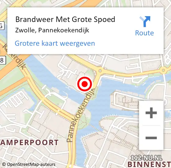 Locatie op kaart van de 112 melding: Brandweer Met Grote Spoed Naar Zwolle, Pannekoekendijk op 4 augustus 2022 11:59