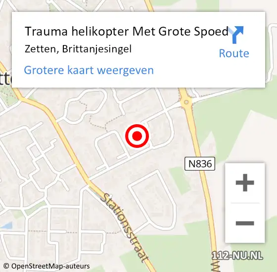 Locatie op kaart van de 112 melding: Trauma helikopter Met Grote Spoed Naar Zetten, Brittanjesingel op 4 augustus 2022 12:05