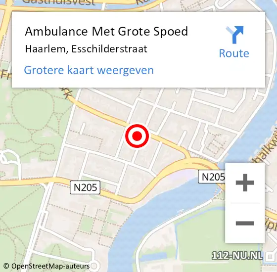 Locatie op kaart van de 112 melding: Ambulance Met Grote Spoed Naar Haarlem, Esschilderstraat op 4 augustus 2022 12:25