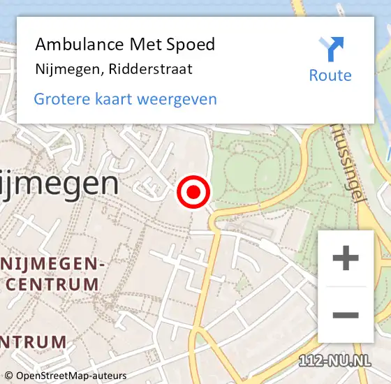 Locatie op kaart van de 112 melding: Ambulance Met Spoed Naar Nijmegen, Ridderstraat op 4 augustus 2022 12:35
