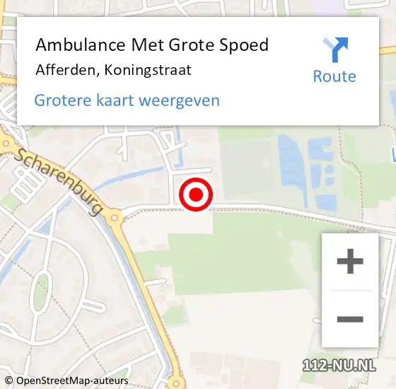 Locatie op kaart van de 112 melding: Ambulance Met Grote Spoed Naar Afferden, Koningstraat op 4 augustus 2022 12:39