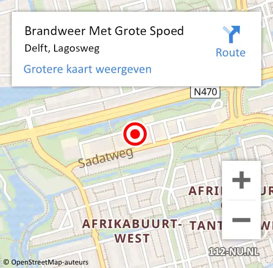 Locatie op kaart van de 112 melding: Brandweer Met Grote Spoed Naar Delft, Lagosweg op 4 augustus 2022 12:47