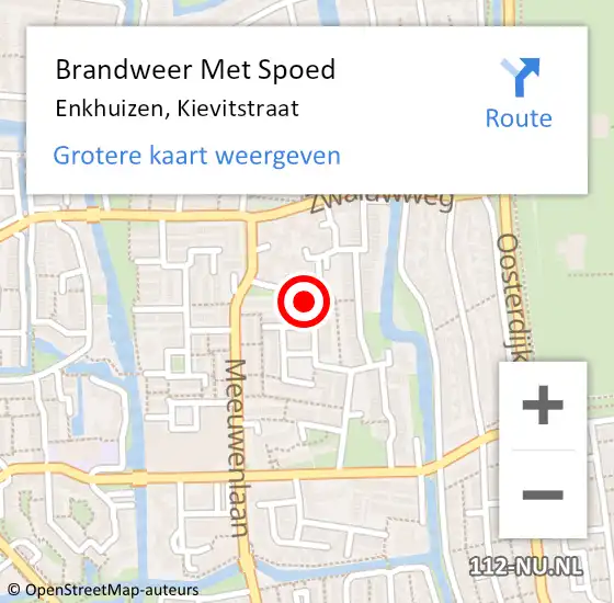 Locatie op kaart van de 112 melding: Brandweer Met Spoed Naar Enkhuizen, Kievitstraat op 4 augustus 2022 12:51