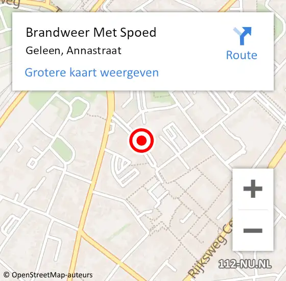 Locatie op kaart van de 112 melding: Brandweer Met Spoed Naar Geleen, Annastraat op 4 augustus 2022 13:12