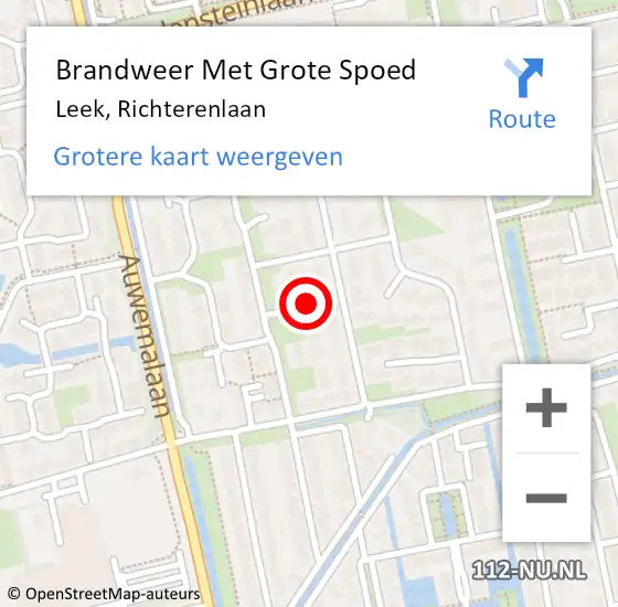 Locatie op kaart van de 112 melding: Brandweer Met Grote Spoed Naar Leek, Richterenlaan op 4 augustus 2022 13:16