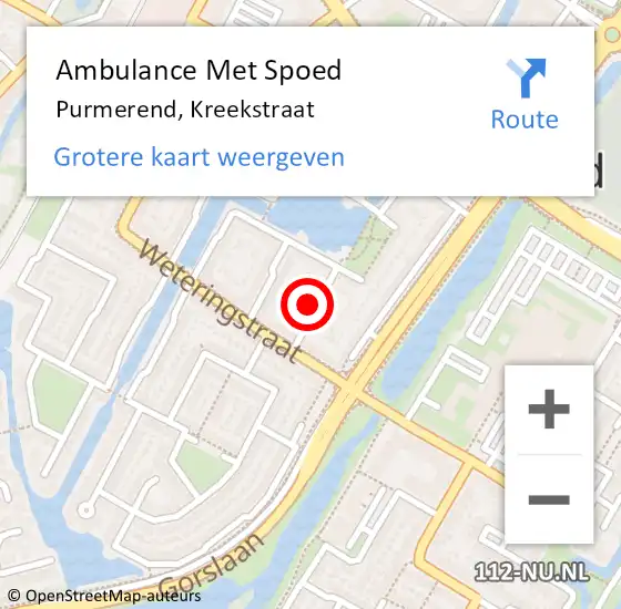 Locatie op kaart van de 112 melding: Ambulance Met Spoed Naar Purmerend, Kreekstraat op 4 augustus 2022 13:26