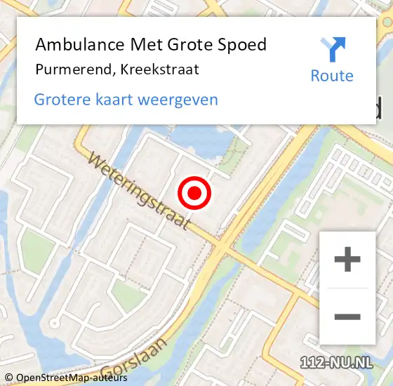 Locatie op kaart van de 112 melding: Ambulance Met Grote Spoed Naar Purmerend, Kreekstraat op 4 augustus 2022 13:27