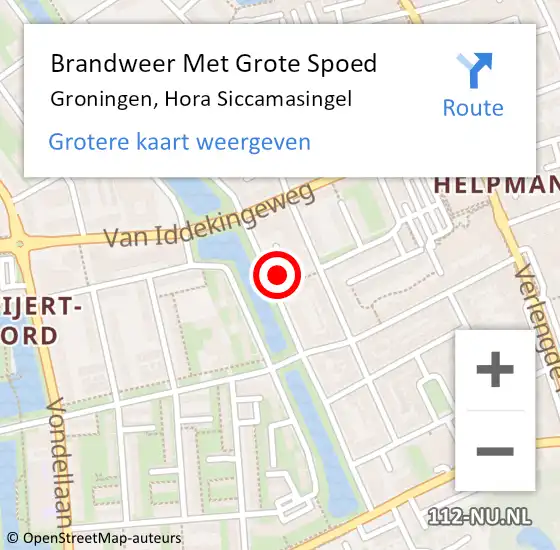 Locatie op kaart van de 112 melding: Brandweer Met Grote Spoed Naar Groningen, Hora Siccamasingel op 4 augustus 2022 13:28