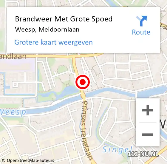 Locatie op kaart van de 112 melding: Brandweer Met Grote Spoed Naar Weesp, Meidoornlaan op 4 augustus 2022 13:33