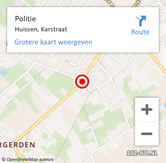 Locatie op kaart van de 112 melding: Politie Huissen, Karstraat op 4 augustus 2022 13:39