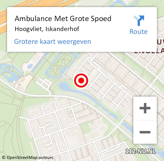 Locatie op kaart van de 112 melding: Ambulance Met Grote Spoed Naar Hoogvliet, Iskanderhof op 4 augustus 2022 13:56