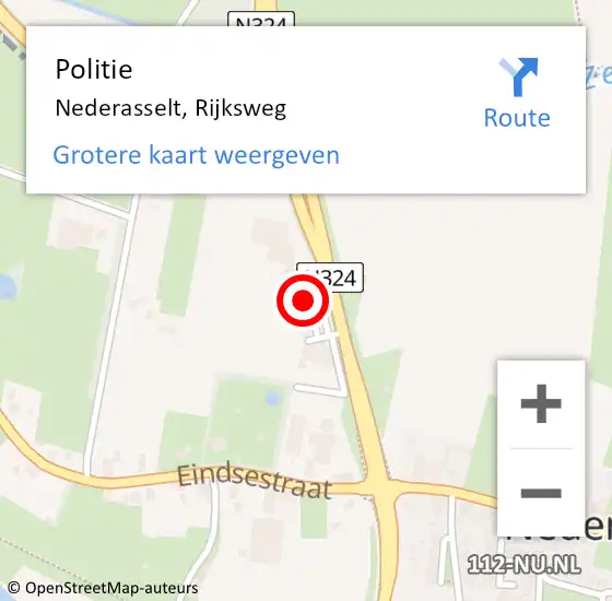 Locatie op kaart van de 112 melding: Politie Nederasselt, Rijksweg op 4 augustus 2022 14:01