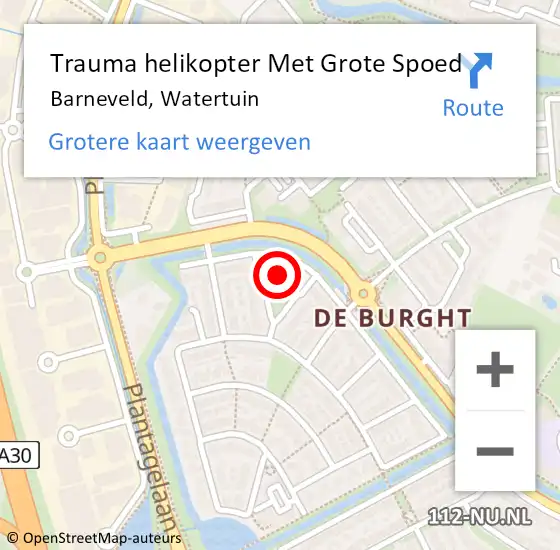 Locatie op kaart van de 112 melding: Trauma helikopter Met Grote Spoed Naar Barneveld, Watertuin op 4 augustus 2022 14:05