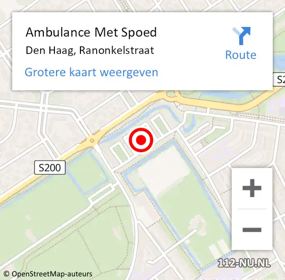 Locatie op kaart van de 112 melding: Ambulance Met Spoed Naar Den Haag, Ranonkelstraat op 4 augustus 2022 14:28