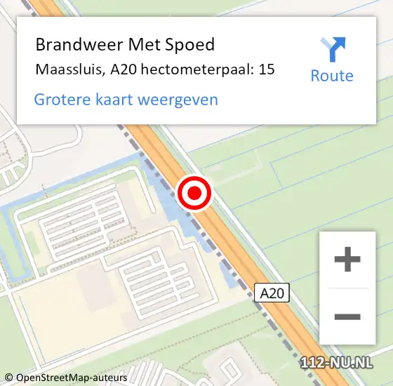 Locatie op kaart van de 112 melding: Brandweer Met Spoed Naar Maassluis, A20 hectometerpaal: 15 op 4 augustus 2022 14:36