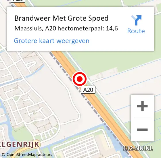 Locatie op kaart van de 112 melding: Brandweer Met Grote Spoed Naar Maassluis, A20 hectometerpaal: 14,6 op 4 augustus 2022 14:57