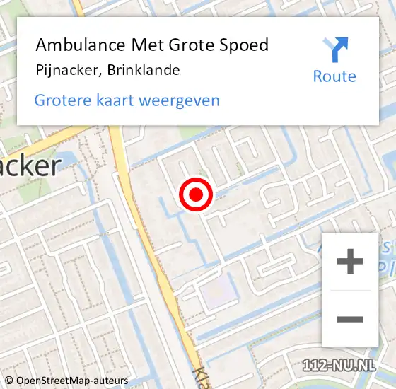 Locatie op kaart van de 112 melding: Ambulance Met Grote Spoed Naar Pijnacker, Brinklande op 4 augustus 2022 15:07