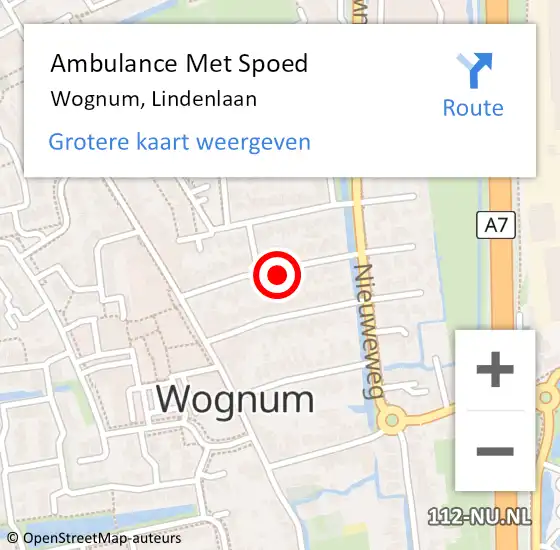 Locatie op kaart van de 112 melding: Ambulance Met Spoed Naar Wognum, Lindenlaan op 4 augustus 2022 15:27