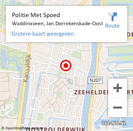 Locatie op kaart van de 112 melding: Politie Met Spoed Naar Waddinxveen, Jan Dorrekenskade-Oost op 4 augustus 2022 15:37