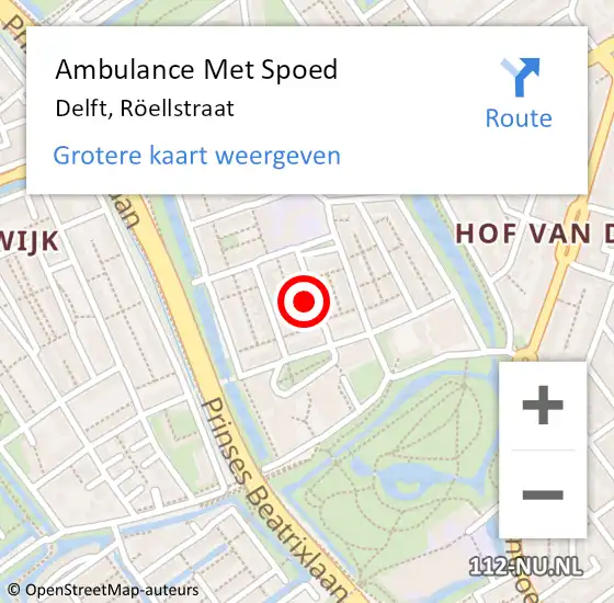 Locatie op kaart van de 112 melding: Ambulance Met Spoed Naar Delft, Röellstraat op 4 augustus 2022 15:40