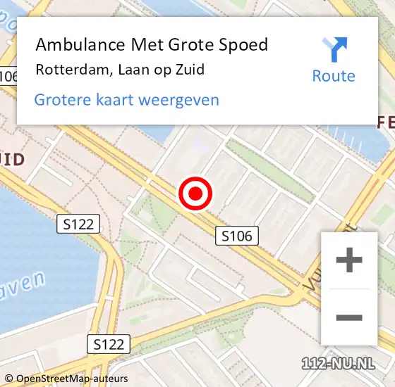 Locatie op kaart van de 112 melding: Ambulance Met Grote Spoed Naar Rotterdam, Laan op Zuid op 4 augustus 2022 16:06