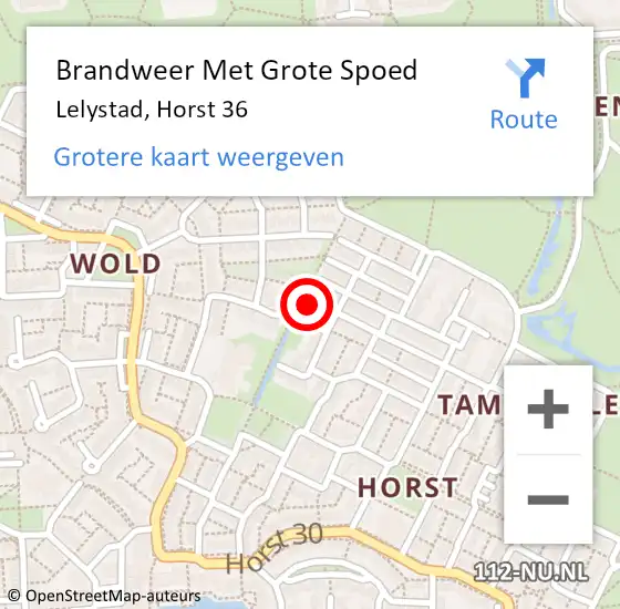 Locatie op kaart van de 112 melding: Brandweer Met Grote Spoed Naar Lelystad, Horst 36 op 4 augustus 2022 16:20