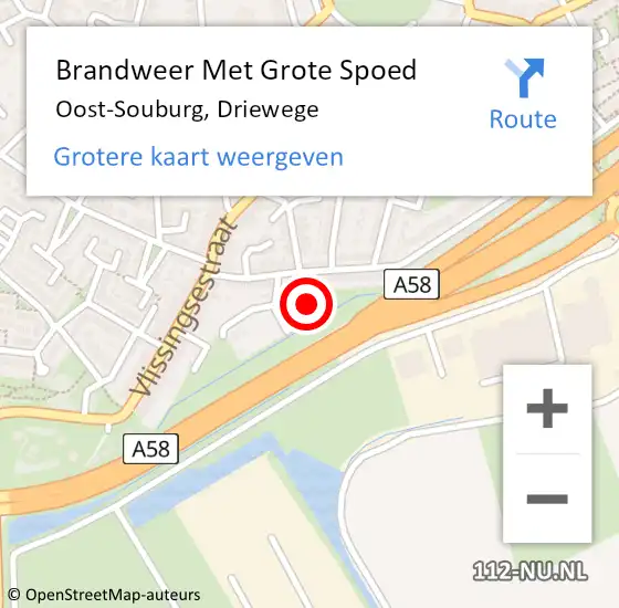 Locatie op kaart van de 112 melding: Brandweer Met Grote Spoed Naar Oost-Souburg, Driewege op 4 augustus 2022 16:28