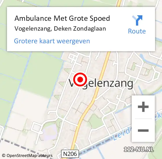 Locatie op kaart van de 112 melding: Ambulance Met Grote Spoed Naar Vogelenzang, Deken Zondaglaan op 4 augustus 2022 17:59