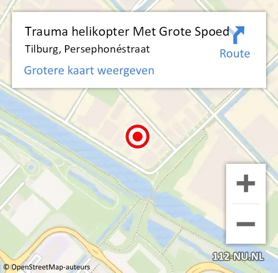 Locatie op kaart van de 112 melding: Trauma helikopter Met Grote Spoed Naar Tilburg, Persephonéstraat op 4 augustus 2022 18:01