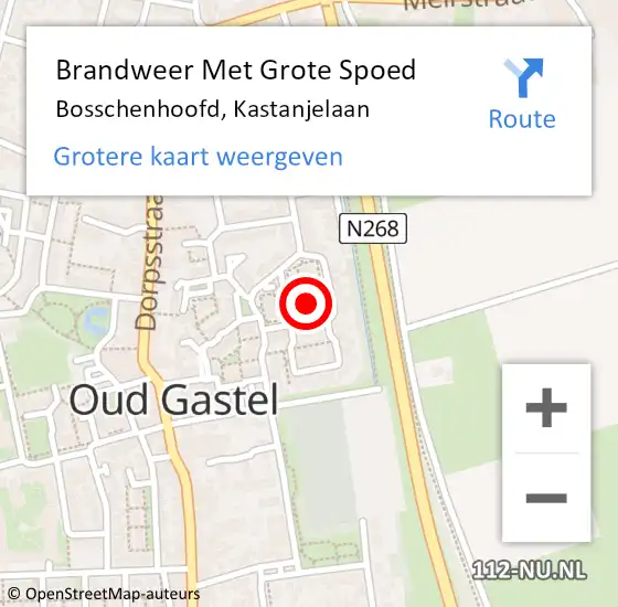 Locatie op kaart van de 112 melding: Brandweer Met Grote Spoed Naar Bosschenhoofd, Kastanjelaan op 4 augustus 2022 18:15