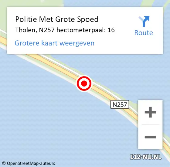 Locatie op kaart van de 112 melding: Politie Met Grote Spoed Naar Tholen, N257 hectometerpaal: 16 op 4 augustus 2022 18:49