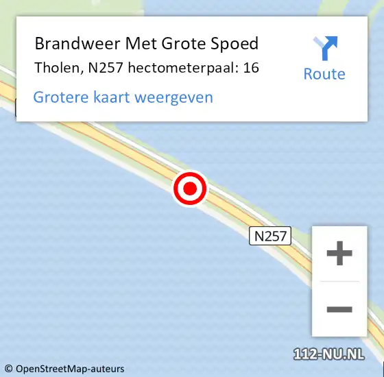 Locatie op kaart van de 112 melding: Brandweer Met Grote Spoed Naar Tholen, N257 hectometerpaal: 16 op 4 augustus 2022 18:49