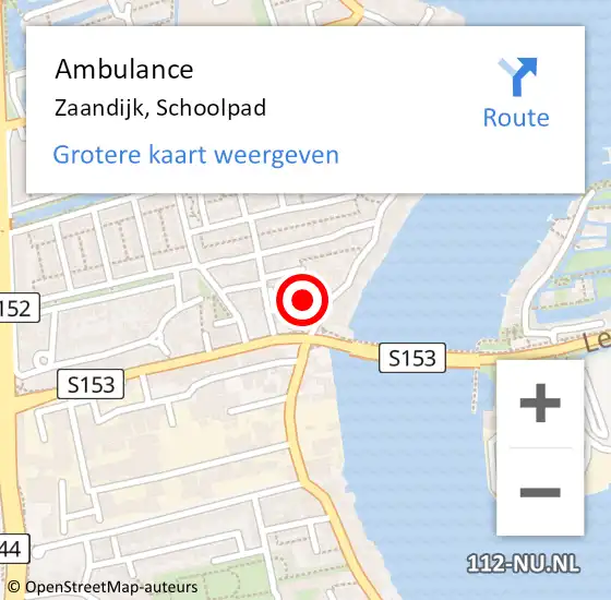 Locatie op kaart van de 112 melding: Ambulance Zaandijk, Schoolpad op 4 augustus 2022 18:50