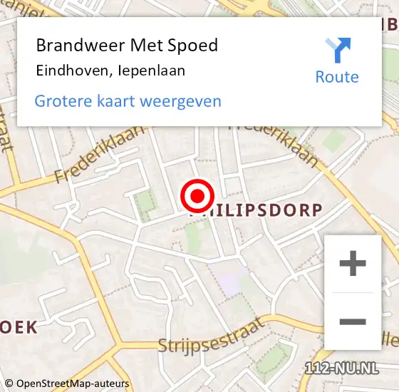 Locatie op kaart van de 112 melding: Brandweer Met Spoed Naar Eindhoven, Iepenlaan op 4 augustus 2022 18:53