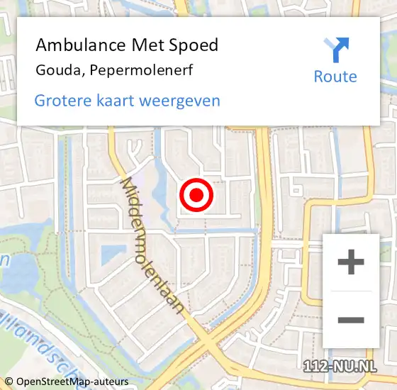 Locatie op kaart van de 112 melding: Ambulance Met Spoed Naar Gouda, Pepermolenerf op 4 augustus 2022 18:58