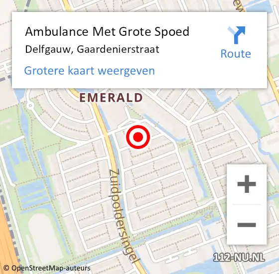 Locatie op kaart van de 112 melding: Ambulance Met Grote Spoed Naar Delfgauw, Gaardenierstraat op 4 augustus 2022 19:13