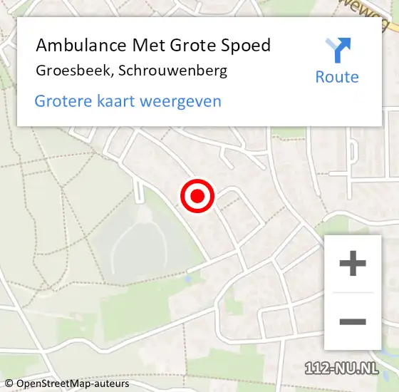 Locatie op kaart van de 112 melding: Ambulance Met Grote Spoed Naar Groesbeek, Schrouwenberg op 4 augustus 2022 19:17