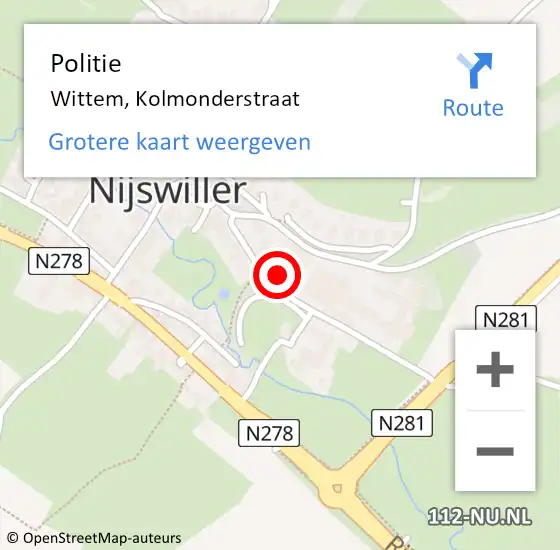Locatie op kaart van de 112 melding: Politie Wittem, Kolmonderstraat op 4 augustus 2022 19:27