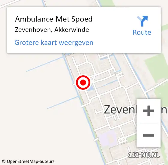 Locatie op kaart van de 112 melding: Ambulance Met Spoed Naar Zevenhoven, Akkerwinde op 4 augustus 2022 19:45