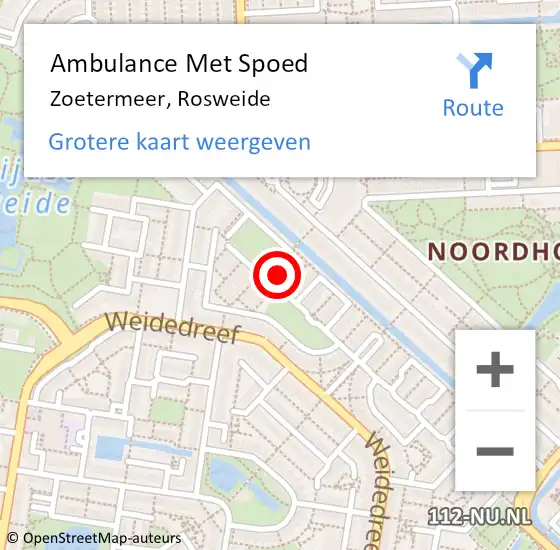 Locatie op kaart van de 112 melding: Ambulance Met Spoed Naar Zoetermeer, Rosweide op 4 augustus 2022 19:48